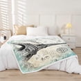 thumbnail image 2 of Eiffel Tower Fleece Throw Blanket - Chic Retro Paris Theme, Vintage Cityscape Design, Soft Anti-Pilling Flannel, Teal & White, 60"x80", Perfect for Bedroom or Living Room Decor, 2 of 6
