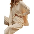 thumbnail image 3 of SAYOO Trajes casuales para mujeres, blusa de manga larga con solapa de color sólido + pantalones elásticos SAYOO moda, 3 of 9