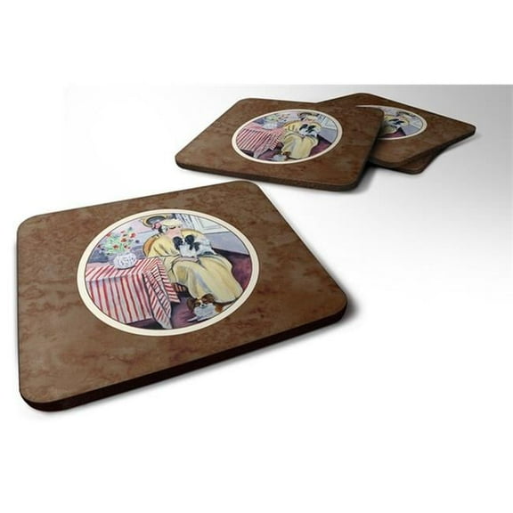 Lady with Her Papillon Foam Coaster, Set of 4