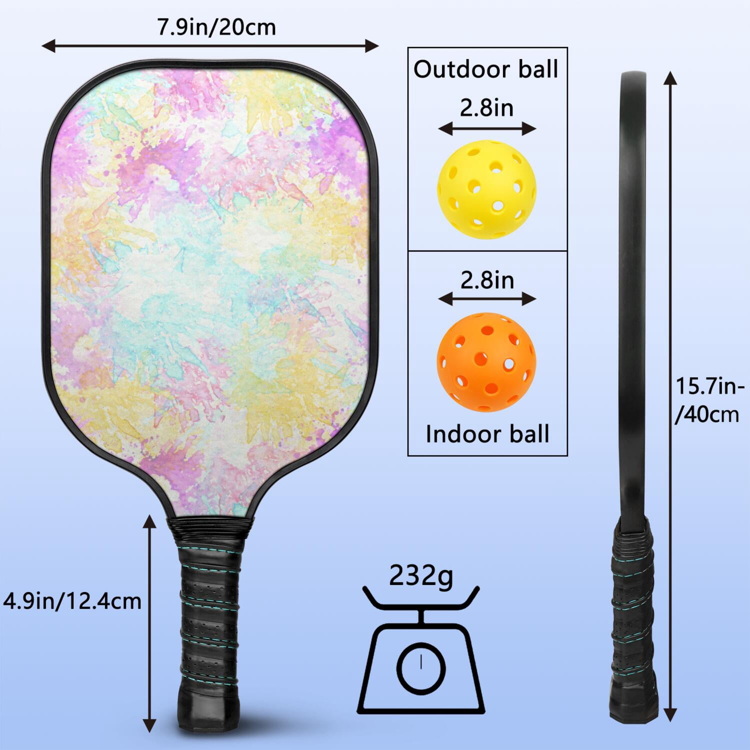 Pickleball Paddles Set Of 2, Fiberglass Surface, Fluid Smoke Aurora Art Style, 4 Balls & Bag