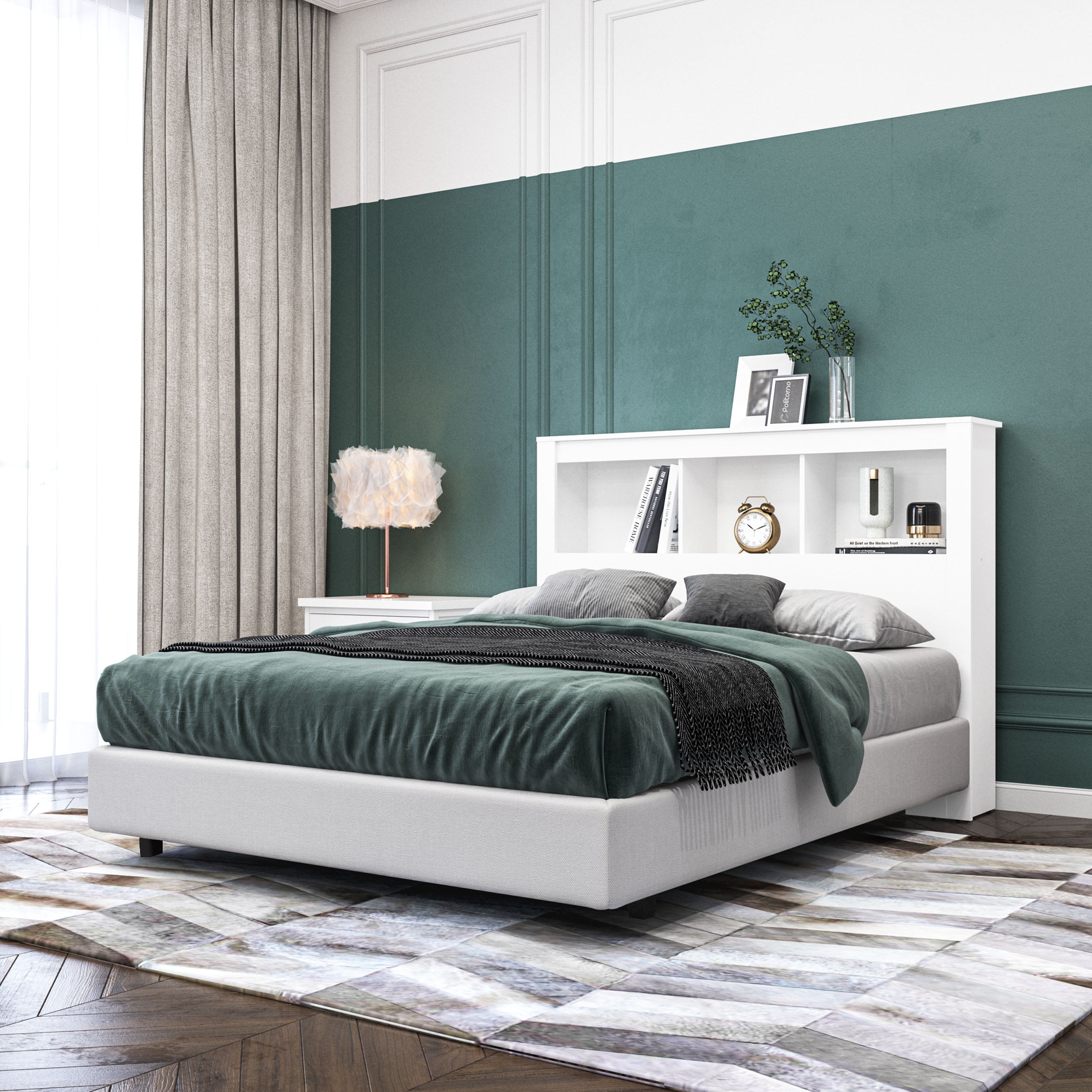 Polifurniture Madison Full Size Wood Bookcase Headboard, White