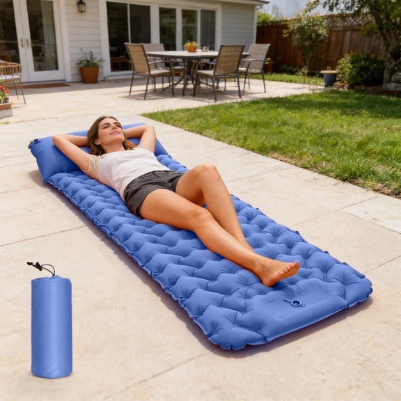 Step-On Self-Inflating Sleeping Pad With Built-In Foot Pump - Portable Camping Mattress 76x27x3.1in Waterproof Outdoor Nap Cushion For Backpacking Hiking Travel 4 Colors