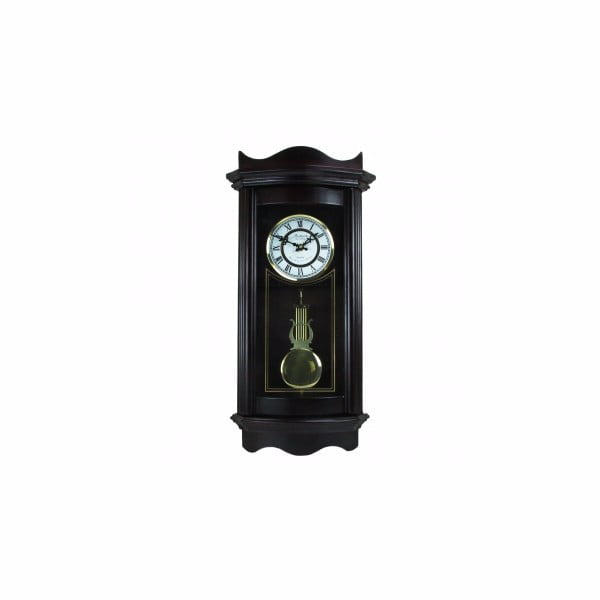 Bedford Clock Collection Chocolate Wood Wall Clock with Pendulum and Chimes NEW