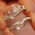 thumbnail image 2 of PULABO 2pcs His and Hers Wedding Ring Sets Couples Engagement Rings Women and Men 925 Sterling Silver Crown Princess Cubic Zirconia, 2 of 6
