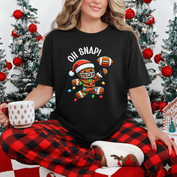 Funny Gingerbread Pajamas Football Oh Snap Holiday Humor Art Unisex T-Shirt, up to size 5XL