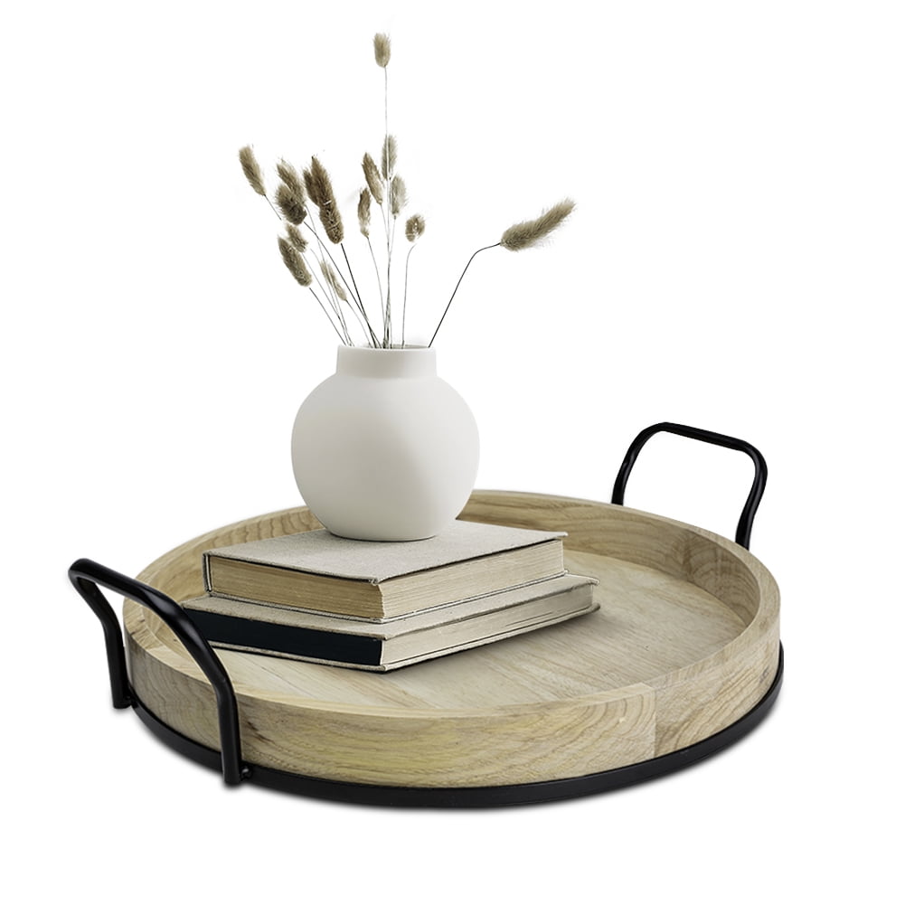 Better Homes & Gardens Round Light Wood and Metal Tray