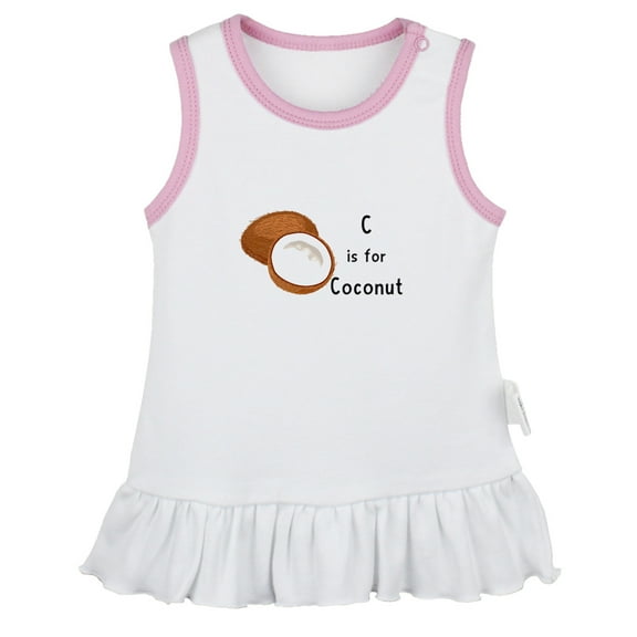 iDzn C is For Coconut Funny Dresses For Baby, Newborn Babies Skirts, Infant Princess Dress, 0-24M Kids Graphic Clothes (White Sleeveless Dresses, 0-6 Months)