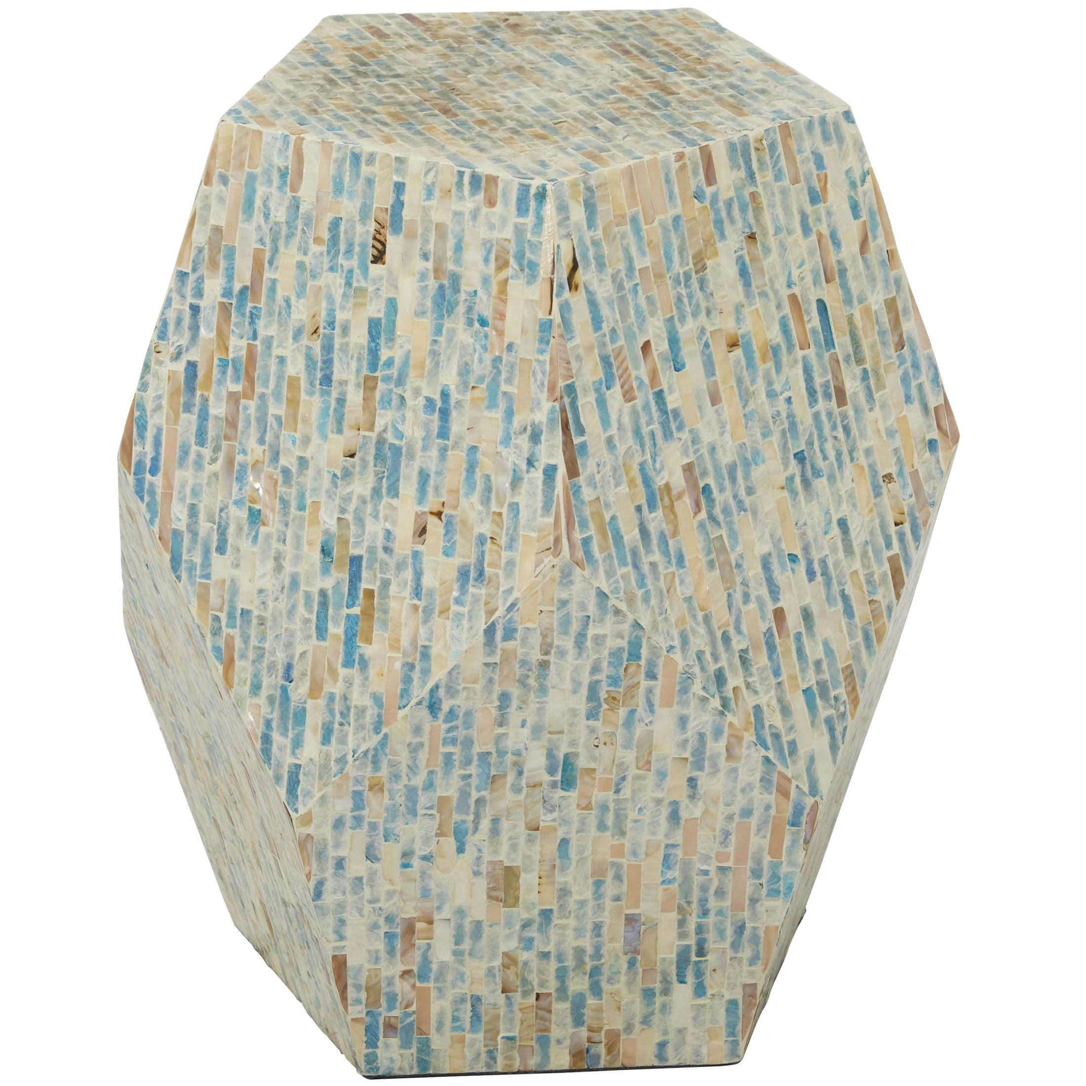 DecMode 16" x 19" Multi Colored Mother of Pearl Shell Handmade Mosaic Inlay Geometric Accent Table, 1-Piece