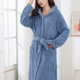 thumbnail image 5 of Jamicy Women's Plush Soft Robe Bandage Hooded Bathrobe Robes, Fluffy, Warm Fleece Long Sherpa Bathrobe for Women, 5 of 6