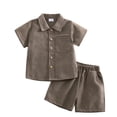 thumbnail image 4 of ZHOGXU Boys Baby Girls Solid Color Outfit Short Sleeve Button Front Summer Gentleman Top And Shorts 2PCS Set For Kids,Grey,6-12 Months, 4 of 6
