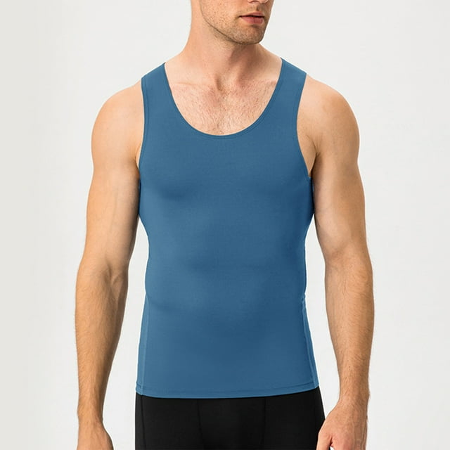 Camiseta de tirantes de cuello redondo para hombre, color liso, moderna, para ocio, fitness, deportiva, ajustada.