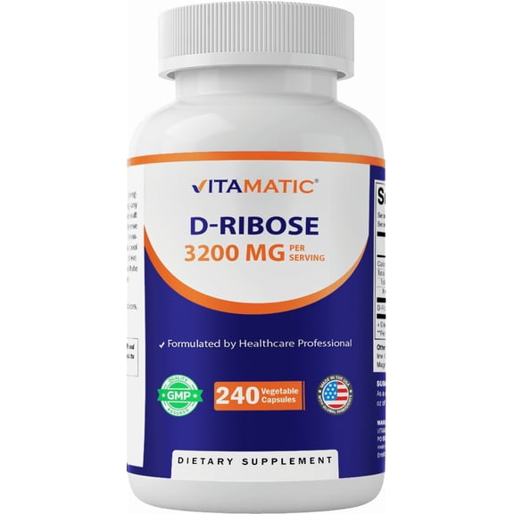 D-Ribose 3200 mg per Serving – Energy Support Supplement – 240 Vegetarian Capsules – Non-GMO & Gluten Free, Made in USA