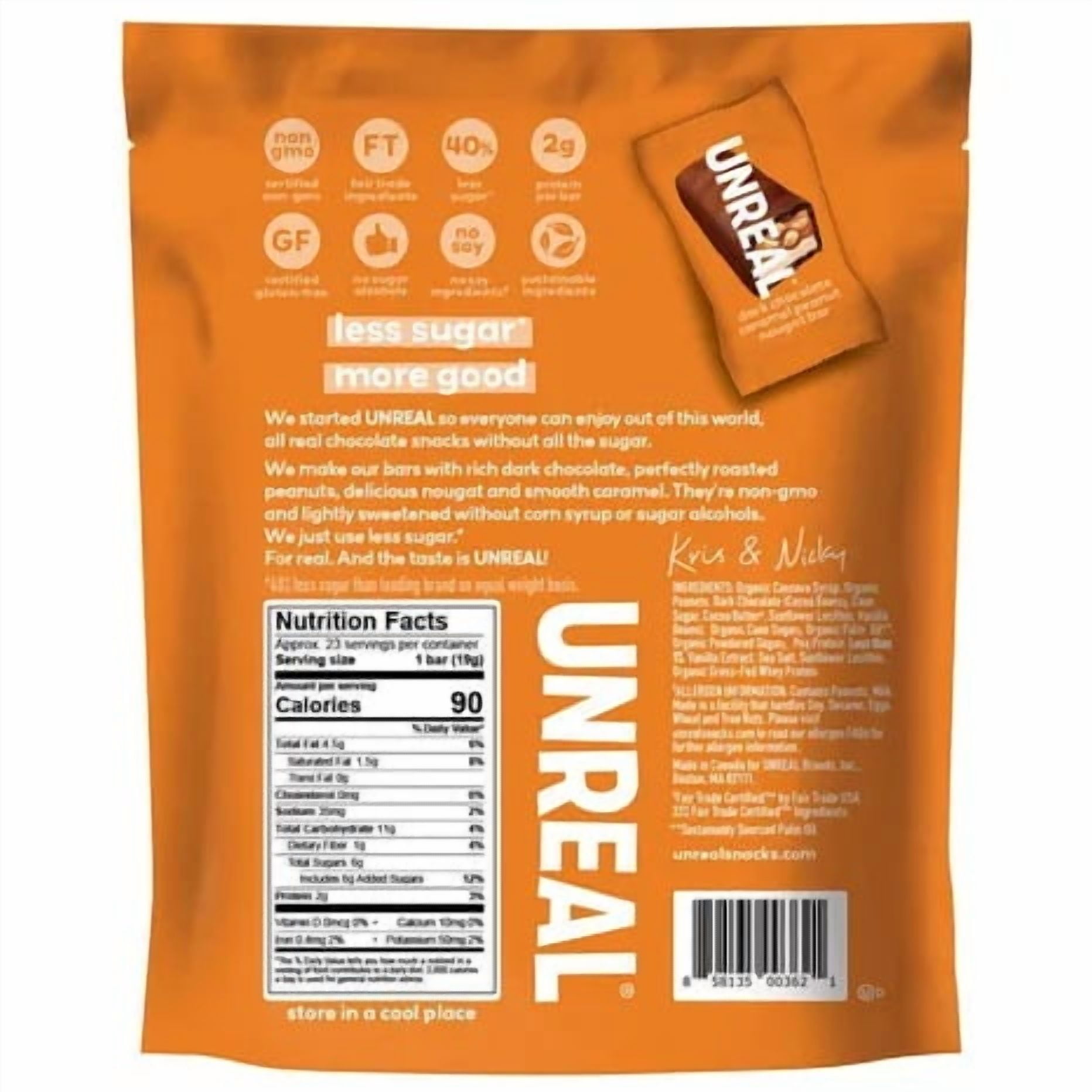 UNREAL Dark Chocolate Caramel Peanut Nougat Bars 15.4 oz