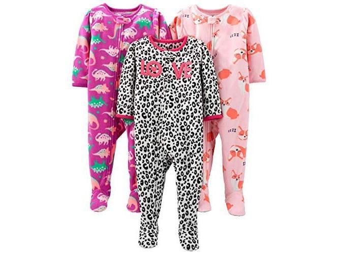 Pack of 3 Simple Joys by Carters Baby Boys 3-Pack Loose Fit Flame Resistant Fleece Footed Pajamas