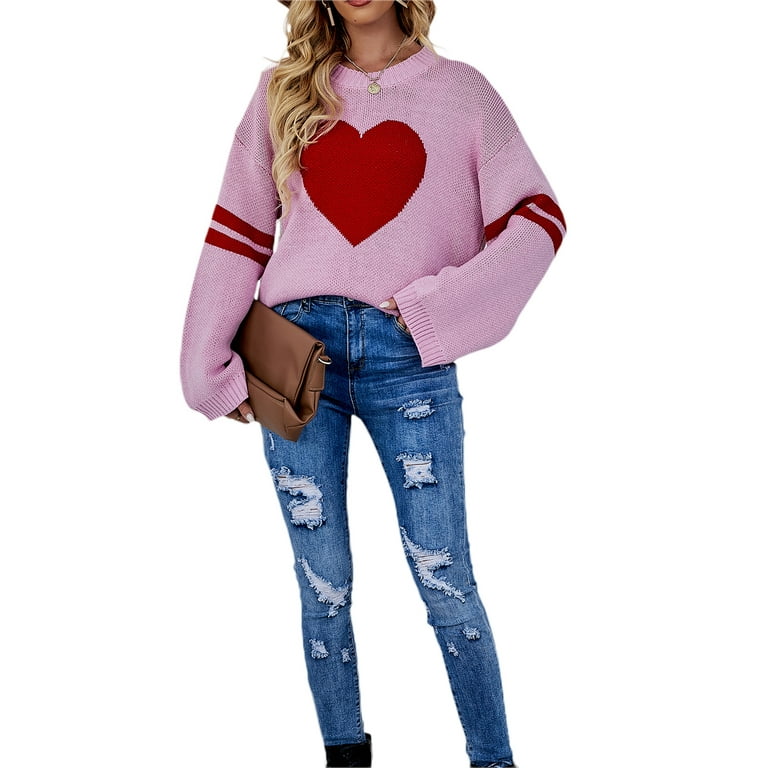 Cathery Sweaters for Women Valentines Day Heart Printed Cathery Sweaters for Women Valentines Day Heart Printed