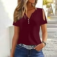 thumbnail image 4 of Raeneomay Button Down Shirts for Women Women's Summer Fashion Solid Color V-Neck Casual Short Sleeved Top Short Sleeved V-Neck Top/Shirt, 4 of 6