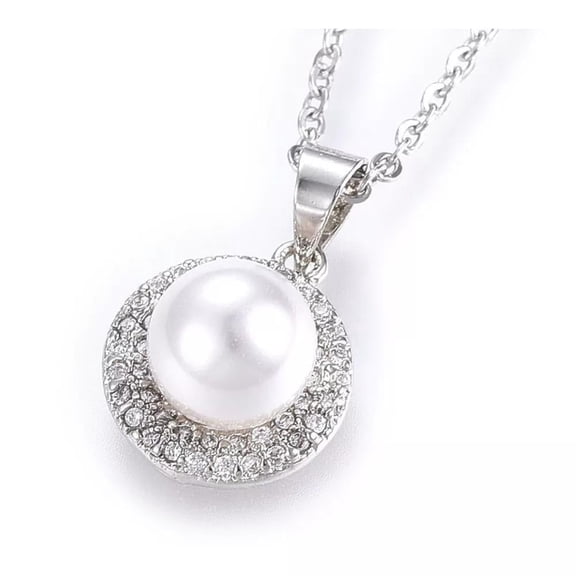 Stainless Steel Pendant Necklace Acrylic Pearl Gold 17.71" 18X12X8.5Mm Z655