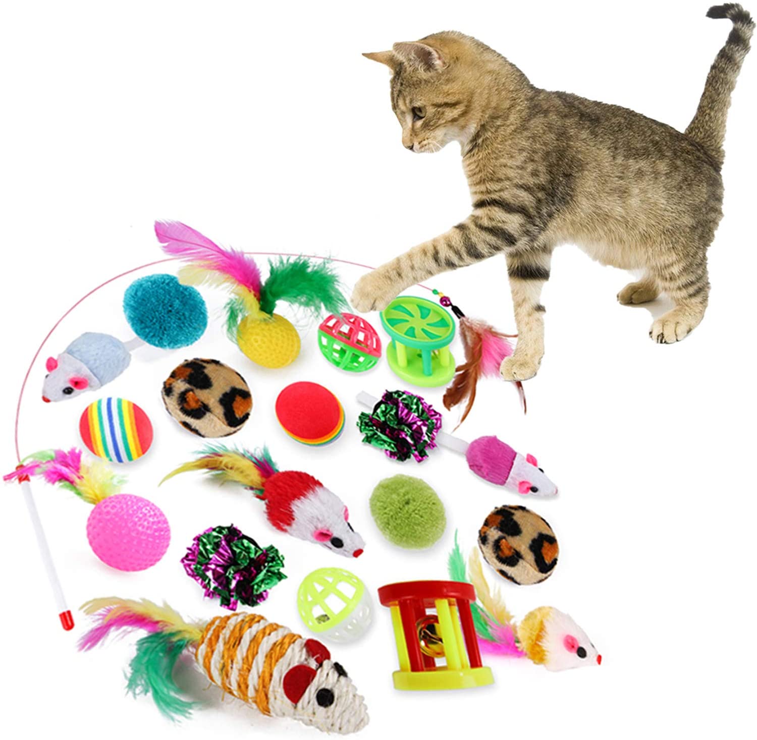 1X Pet Cat Feather Round Plush Ball Mouse Chew Toy With Catni KW