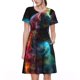 thumbnail image 1 of Easygdp Neon Spectrum Cat Portrait para Vestido Transpirable de Mujer, Vestido Suelto de Manga Corta con Pliegues y Bolsillos para el Verano, 1 of 6
