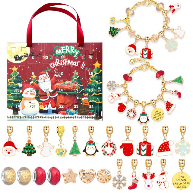 Calendario de cuenta atrás para Navidad, calendario de Adviento sorpresa, pulsera de Navidad, caja de regalo, joyería de Navidad hecha a mano, novedad