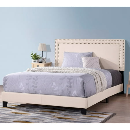 Euroco Milan Upholstered Platform Bed with Headboard and Nailhead Detail(Full)