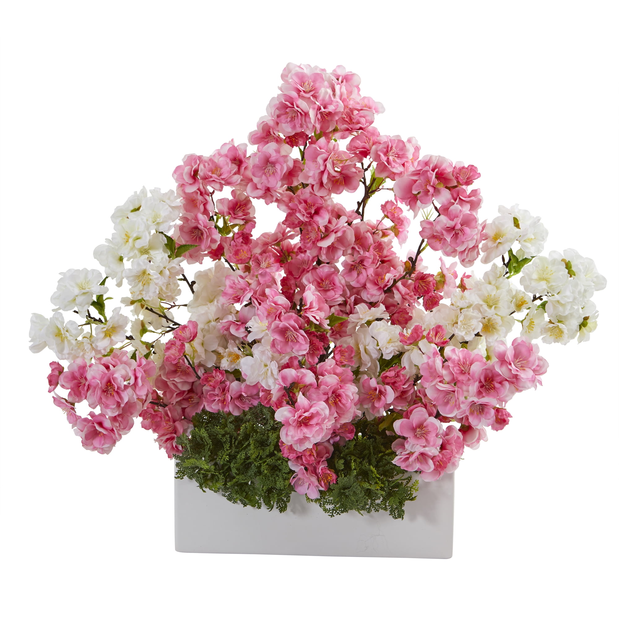 Nearly Natural 22inch Cherry Blossom Artificial Arrangement in White