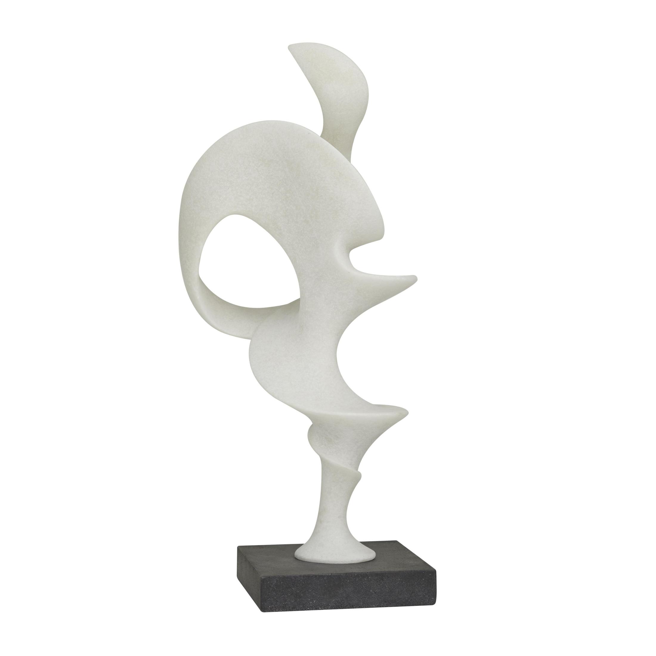 9" x 20" White Polystone Abstract Sculpture with Black Base, by DecMode