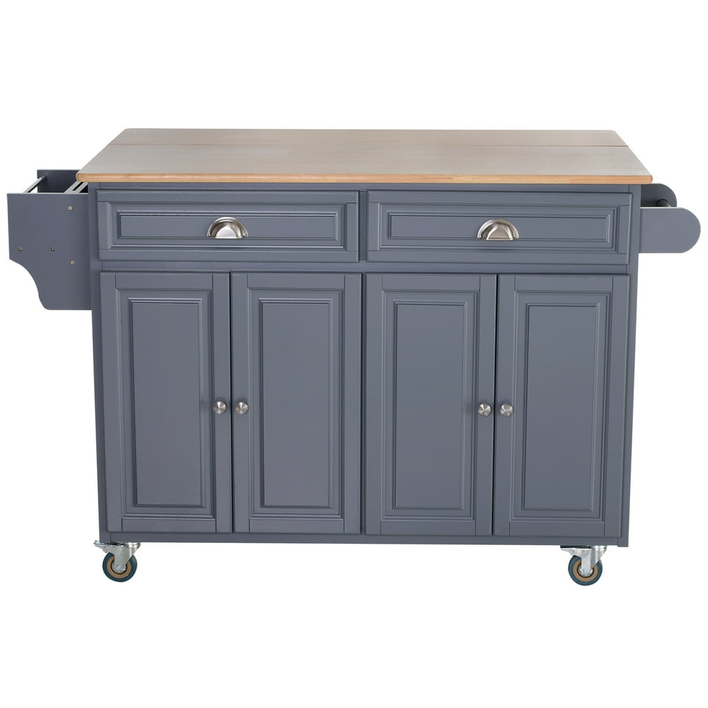 Wood Top DropLeaf Rolling Kitchen Island Table Cart on Wheels