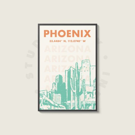 POSTER Phoenix Poster - Arizona - City Print, Drawing, Retro Wall Art, Modern Home Decor, Location Poster, Travel Gift (TR1P9)-UNFRAMED