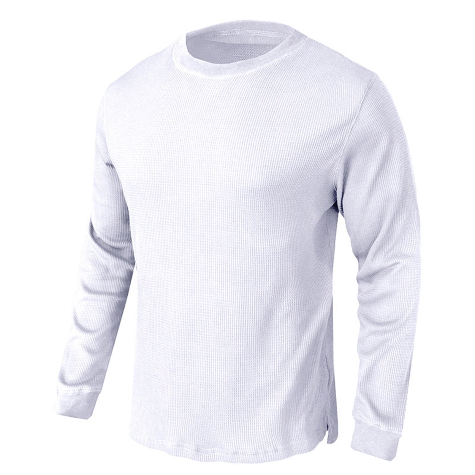RYRJJ Men's Waffle Knit Sweater Tops Long Sleeve Crewneck T