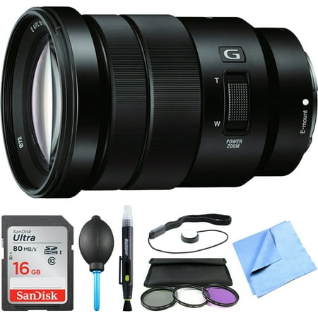 Sony SELP18105G - E PZ 18-105mm f/4 G OSS Power Zoom Lens Bundle includes 18-105mm f/4 Mid-Range Zoom Lens, 16GB SDHC Memory Card, 72mm Deluxe Filter Kit, Dust Blower, Lens Cleaning Pen and