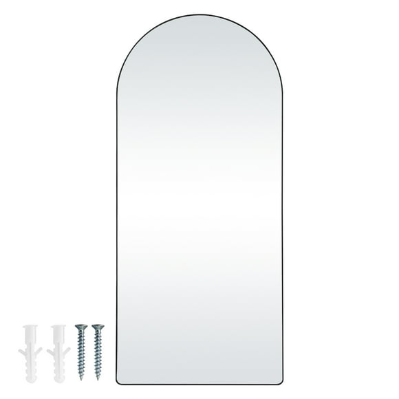 KFFKFF Curved Full Size Mirror, Dimensions 71'' x 32'', Spacious Self-Supporting Leaning or Wall Mountable Floor Mirror with Stand, Aluminum Alloy Framing, Comprehensive Body Viewing Mirror