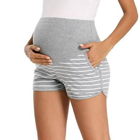 

LYXSSBYX Pregnancy Clothes Shorts Maternity Solid Strip Splicing Protect Abdomen Pregnant Woman Shorts Pants