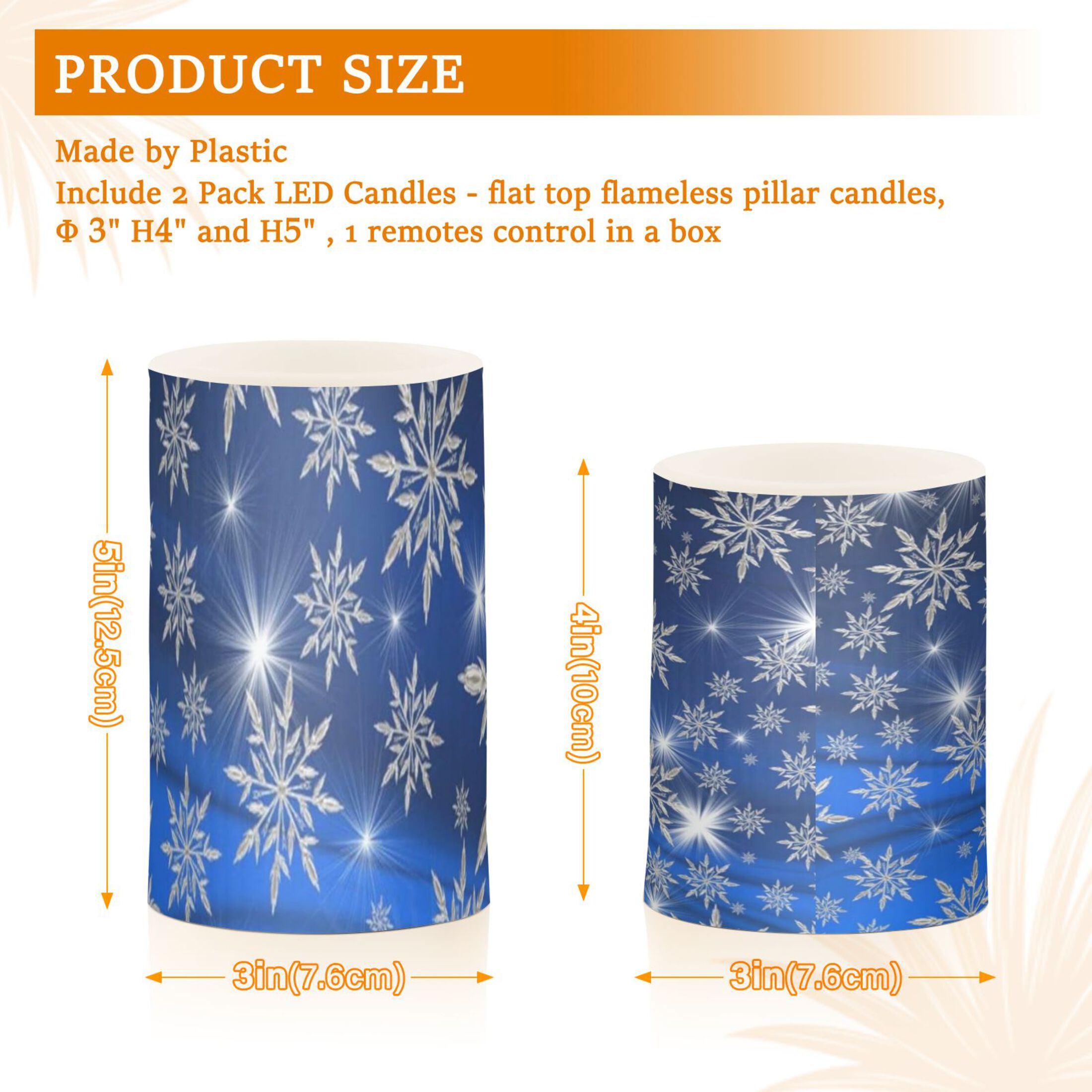 Christmas Blue Snowflakes Flickering Flameless Candles Battery Operated with Remote Timer LED Pillar Candles Set of 2