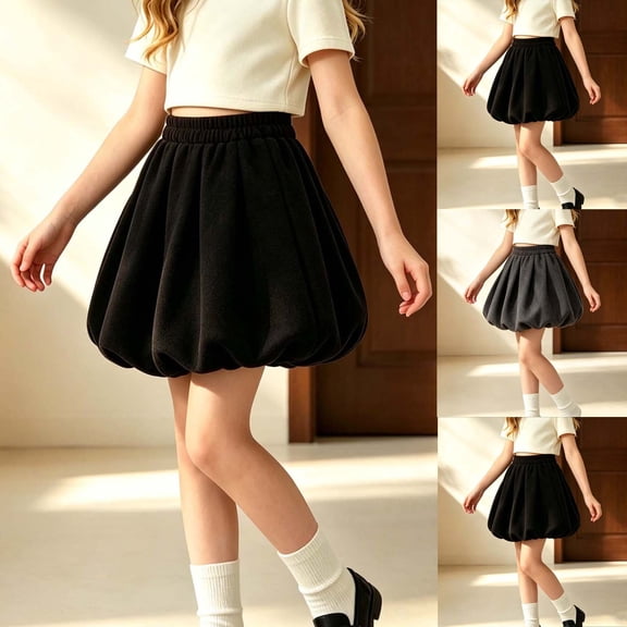 Pleated Uniform Skirts for Girl, Elastic High Waist A-Line Short Skirt, Casual Fashion School Performance Skirts,11-12 Years
