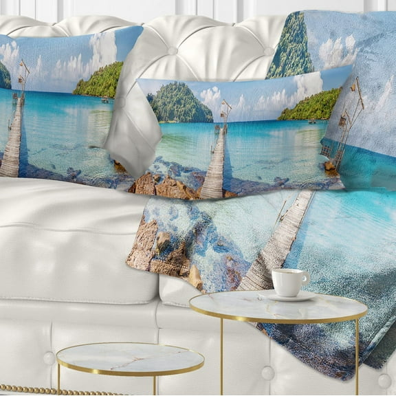 Designart Pier to the Island Panorama - Landscape Photography Throw Pillow - 12x20