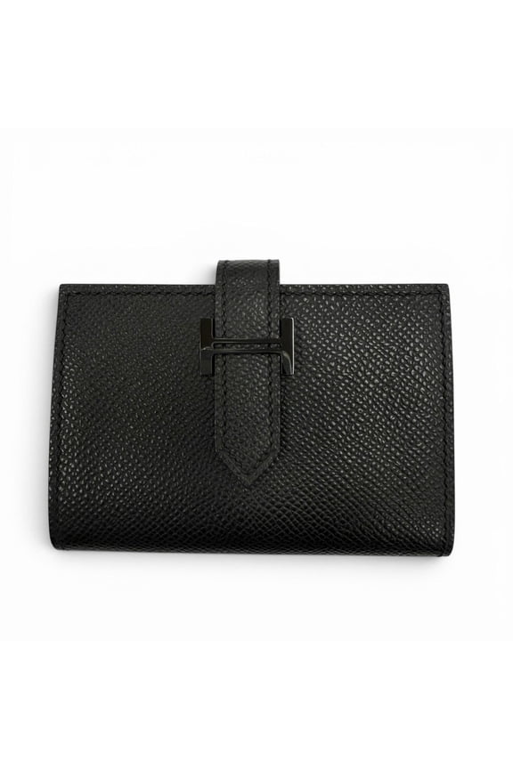 Pre-Owned HERMES Bearn Veau Epsom Leather So Black H Logo Monochrome Business Card Holder/Card...