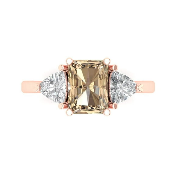 Three-Stone Engagement Ring for Women - 2.82ct Yellow Moissanite in 14K Rose Gold Promise Ring