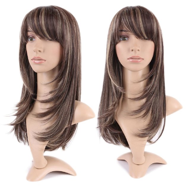Perruque Synthétique Bouclée Longue avec Franges Cheveux Courts Perruques Résistant à la Chaleur Pleine Perruque Pleine Tête pour les Femmes Blondes
