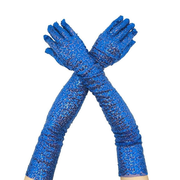 Gloves for Women Men Fashion Sparkly Gloves Sequins Long Gloves Elastic Gloves Glitter Costume for Women Little Ones Blue One Size