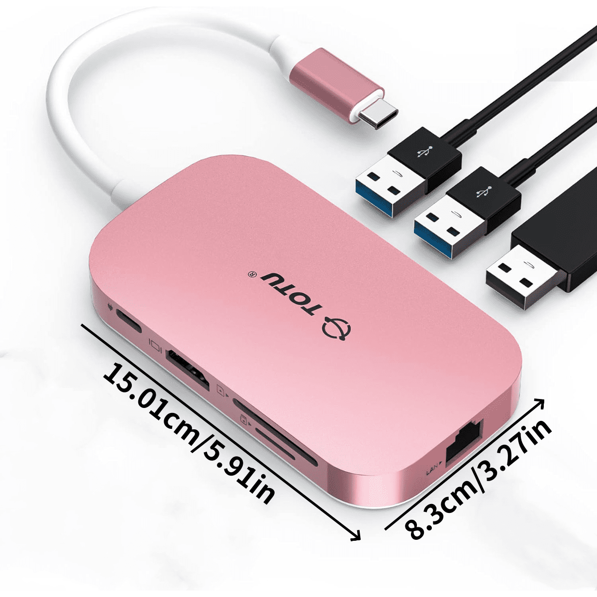 USB C Hub, 9-in-1 Type C Hub with Ethernet Port, 4K USB C to HDMI, 2 USB 3.0 Ports,1 USB 2.0 Port, SD/TF Card Reader, USB-C Power Delivery, Portable for Mac Pro and Other Type C laptops (Pink)