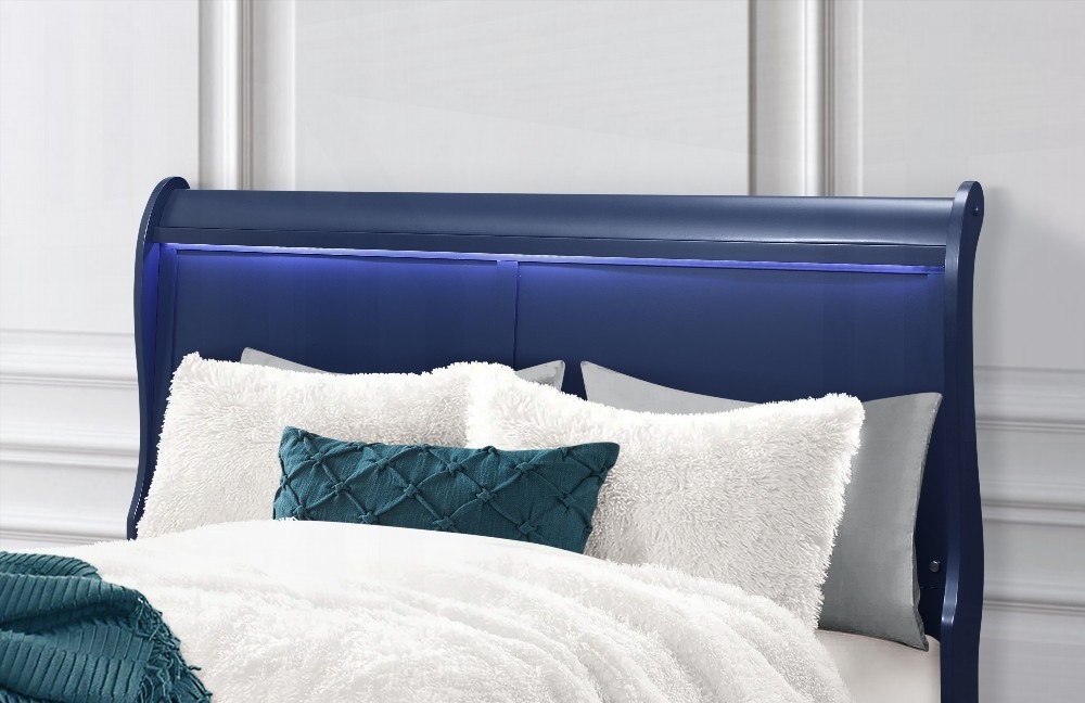 King Size Metal Platform Bed Frame with LED Lighting, Blue, for Bedroom