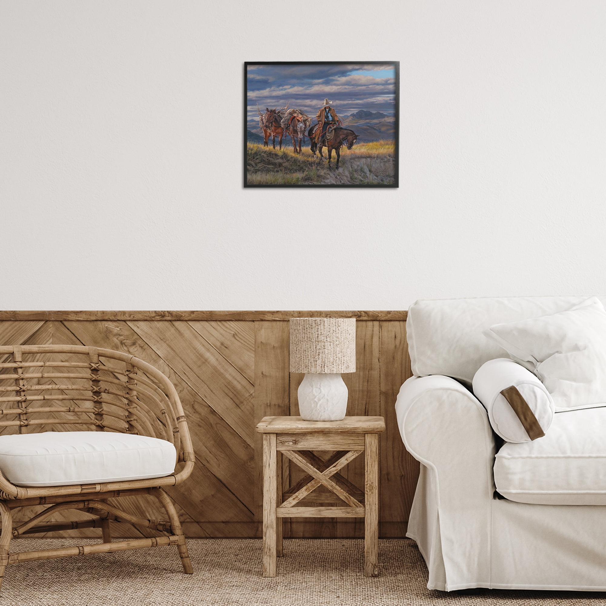 Stupell Industries Sauntering Cowboy & Horses Landscape Painting Black Framed Art Print Wall Art, 20 x 16