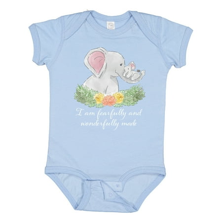 

Inktastic I Am Fearfully and Wonderfully Made Elephants and Flowers Gift Baby Boy or Baby Girl Bodysuit