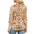 thumbnail image 6 of Domzest 3/4 Sleeve Shirts for Women V Neck Pleated Boho Floral Print Tunic Top Loose Fit Button Down Blouse Coffee M, 6 of 6