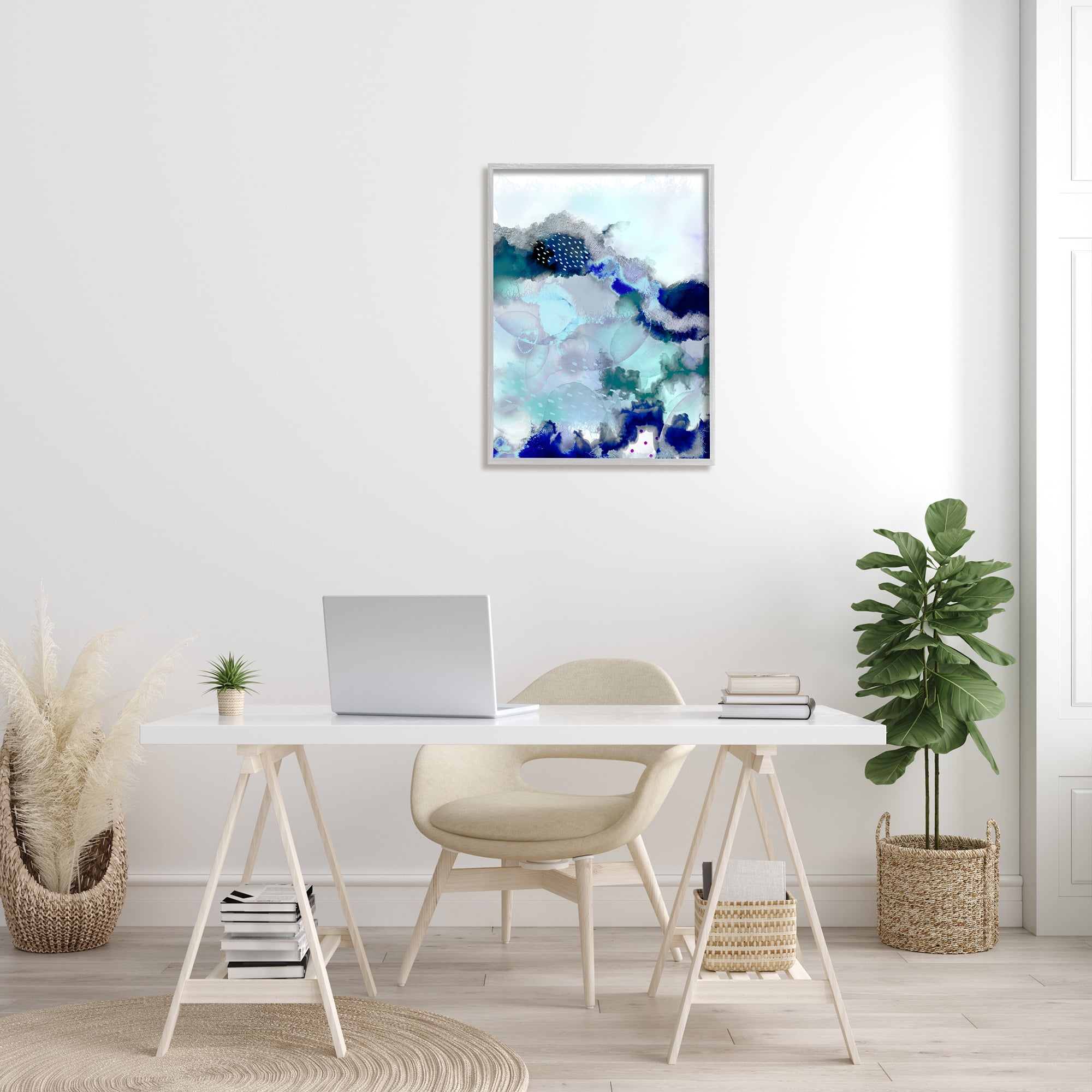 Stupell Industries Sea Floor Water Abstraction Fluid Green Blue Abstract Painting Gray Framed Art Print Wall Art, 24 x 30