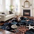 thumbnail image 2 of Black Blue Coastal Area Rugs 5'x7', Small Throw Rugs for Laundry Room Playroom, Summer Beach Coral Shell Starfish Seahorse Indoor Outdoor Rug Non-Slip Low Pile Carpet Runner Reversible Floor Mats, 2 of 8