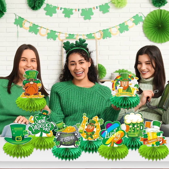 JHEHF 9 PCS St. Patrick'S Day Honeycomb Centerpieces Irish Themed Table Topper 3D Table Honeycomb Decor for Tiered Tray Mantel Shelf Table Decor