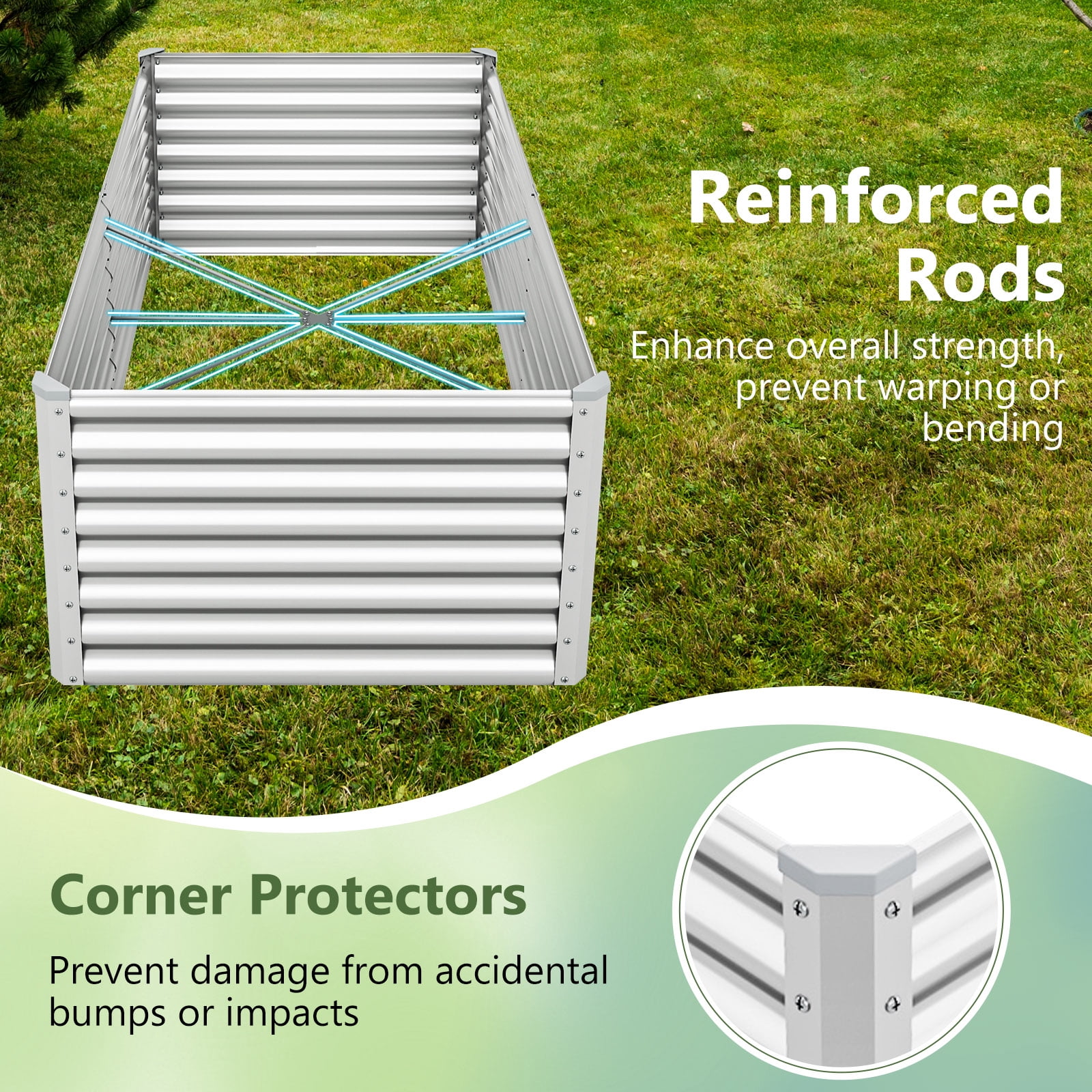 Gymax 2 PCS Raised Garden Bed Large Metal Planter Box Kit for Vegetable Herb 6' x 3' x 2' Silver