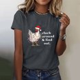 thumbnail image 2 of T-shirts pour Femmes, Imprimé Coq de Noël, Col Rond, Manches Courtes, Décontracté, Gris Foncé L, 2 of 4